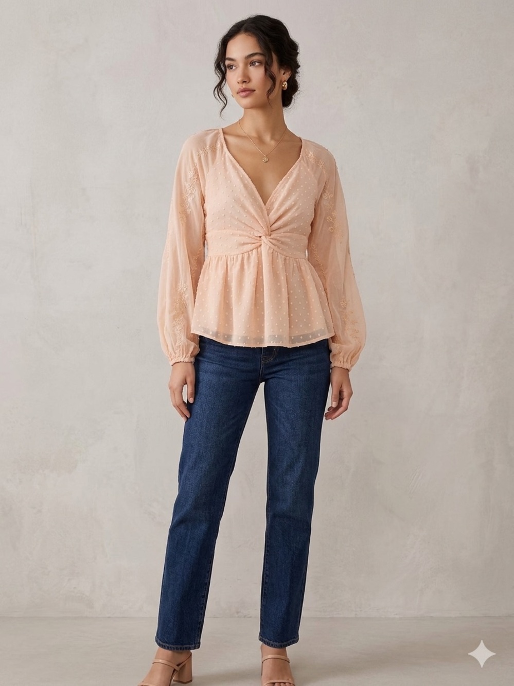 Bohme Peach Twist-Front V-Neck Blouse